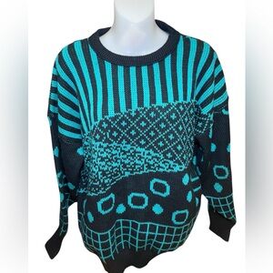 Men's Black and Blue Patterned Sweater